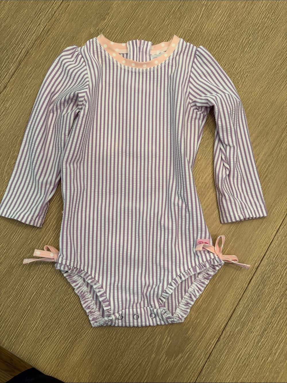RuffleButts Seersucker Rash Guard One Piece
